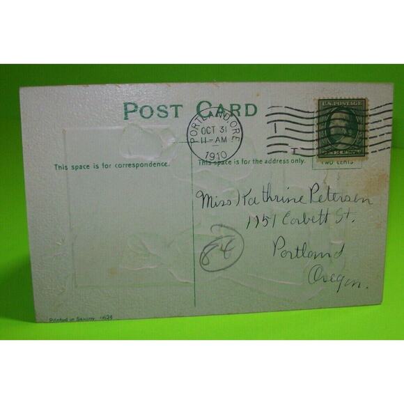 Halloween Greetings Postcard Dutch Windmill Bats Embossed Portland 1910 Gel Coat - Picture 6 of 6